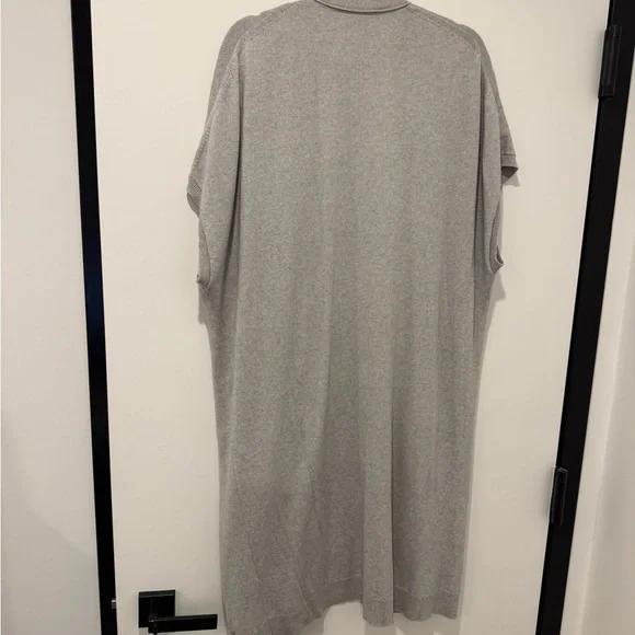 Lafayette 148 New York Light Gray Open-Front Short-Sleeve Cardigan with Pockets - Picture 6 of 7